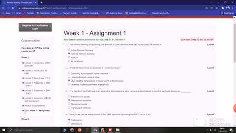 NPTEL WEEK 1 ASSIGNMENT ANSWERS FOR Remote Sensing: Principles and Applications