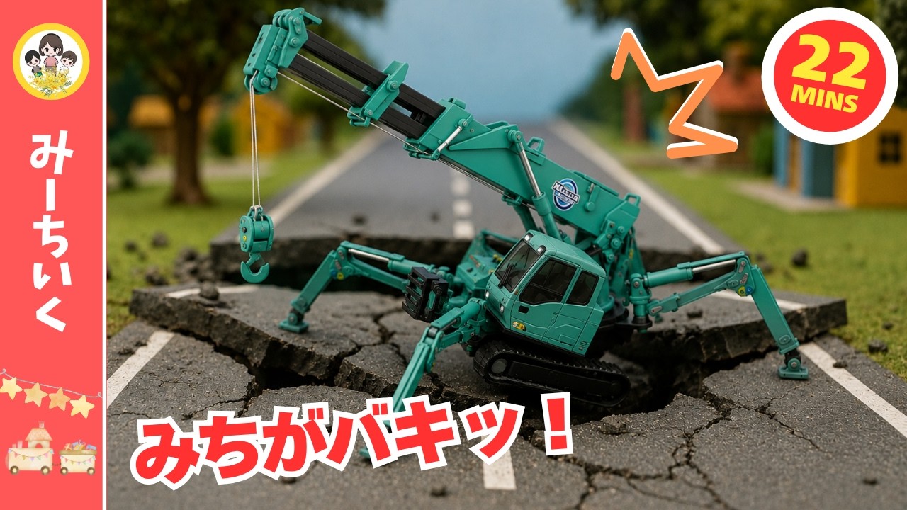 【うた】はしってきたら どうろに バキッ！レスキューしゃが つりあげてくれたよ！はたらくくるまソング