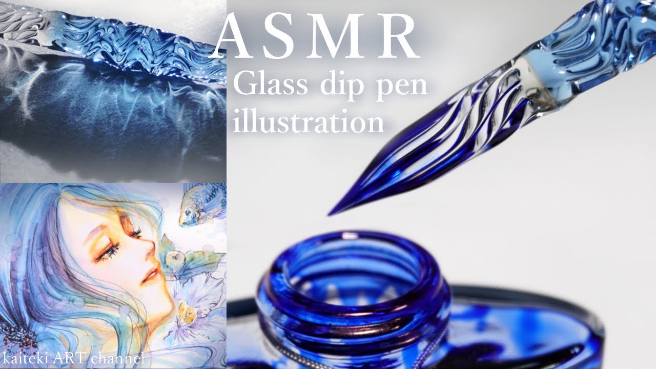 Asmr ガラスペンで青いイラストを描く音 女の子 金魚 Sound And Drawing By A Beautiful Glass Dip Pen Blue Illustration Youtube