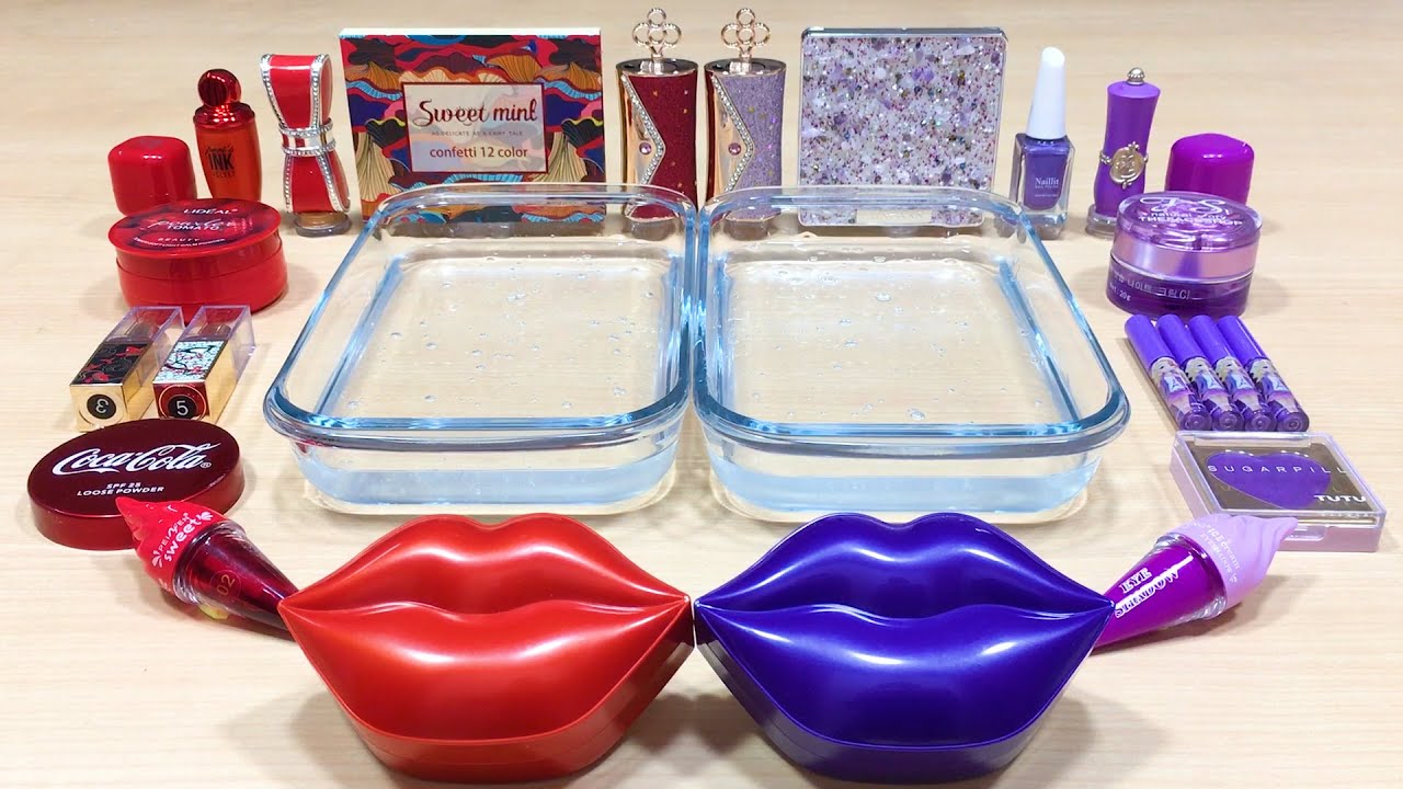 RED vs PURPLE ! Maxing Make up Eyeshadow into Clear Slime | Satisfying Slime Videos #89