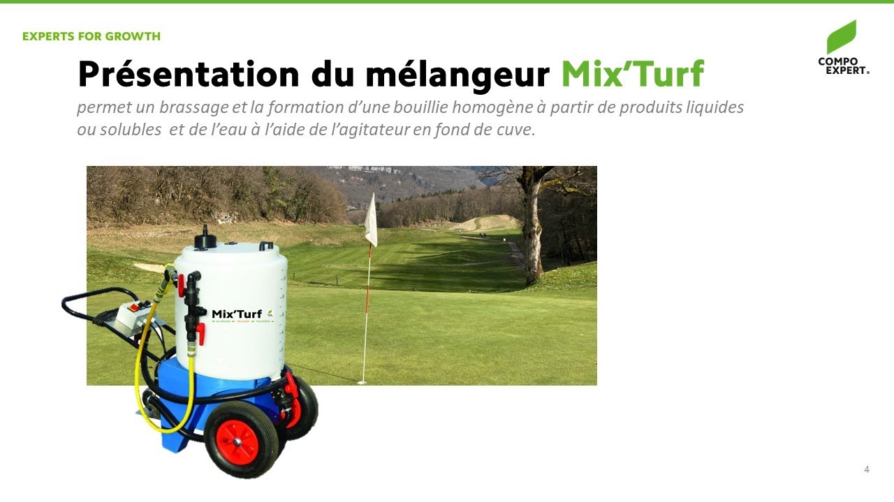 Terraplus Solub NPK engrais soluble 100% végétal et sa mise en solution dans le mélangeur Mix Turf