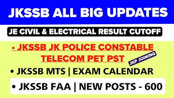 JKSSB New Posts 2026 | JKSSB Exam Calendar | JKSSB JE Civil Electrical Result Cutoff | JKP PET PST