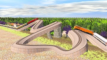 Train vs Dragon Snake Bridge Railroad Extreme | Bumpy Forked Railroad Broken Bridge | Trainz 2019