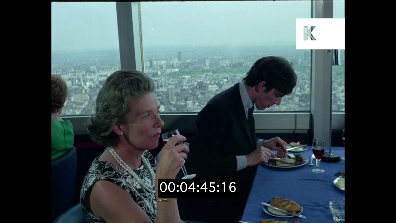 Revolving Restaurant in the BT Tower, 1960s London, HD