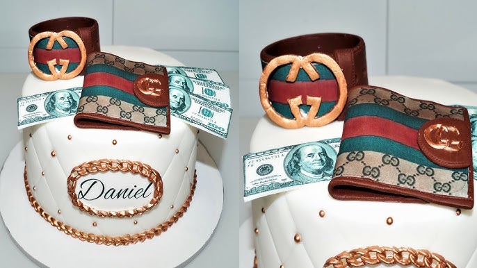 Louis Vuitton money cake topped of with Hennessy & a golden Rolex