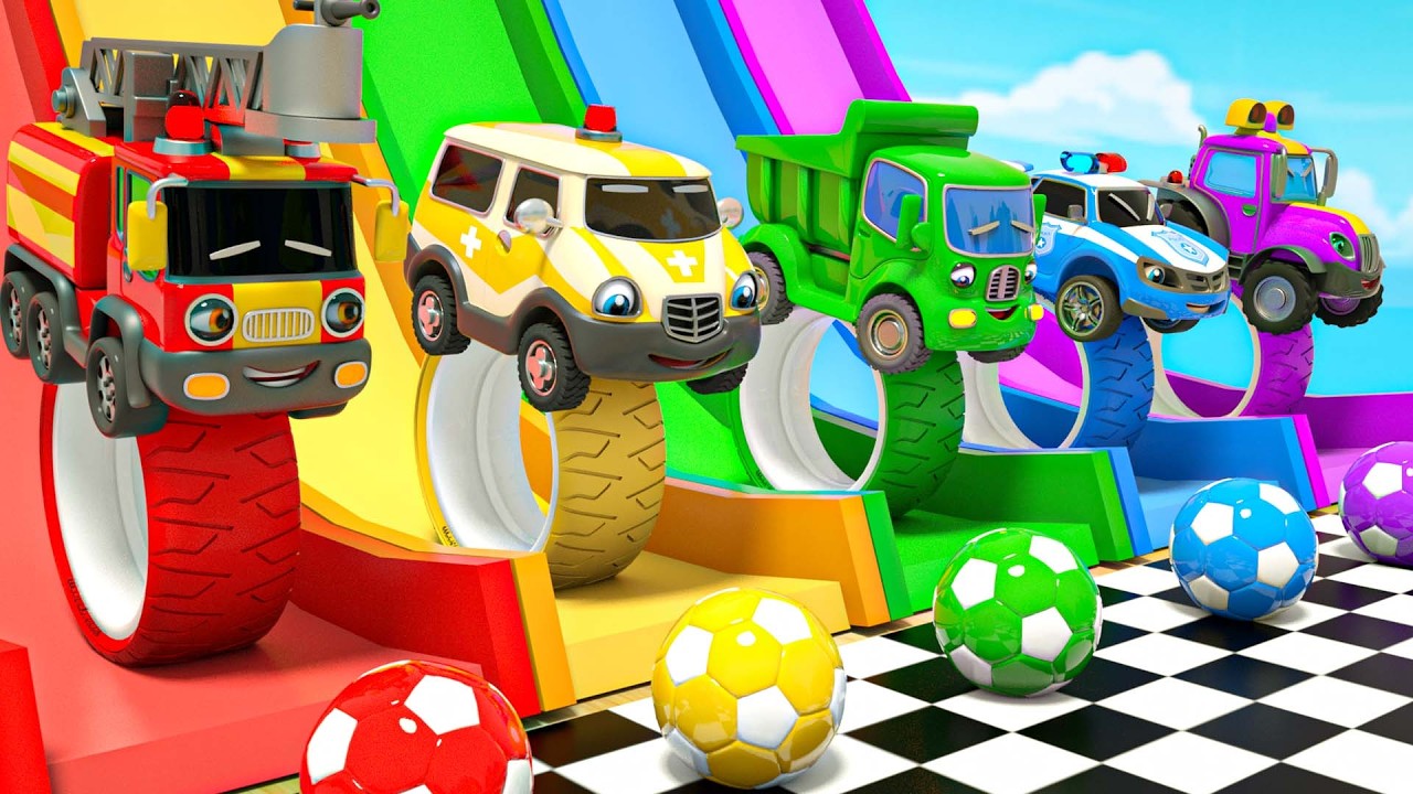 Spinning giant wheels! - Jumping toy cars that change colors - Baby Nursery Rhymes & Kids Songs