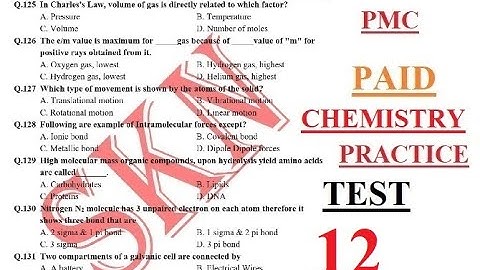 PMC Paid MDCAT Chemistry Practice Test 12 (2021) PMC CHEMISTRY TEST with detailed explanation (2021)