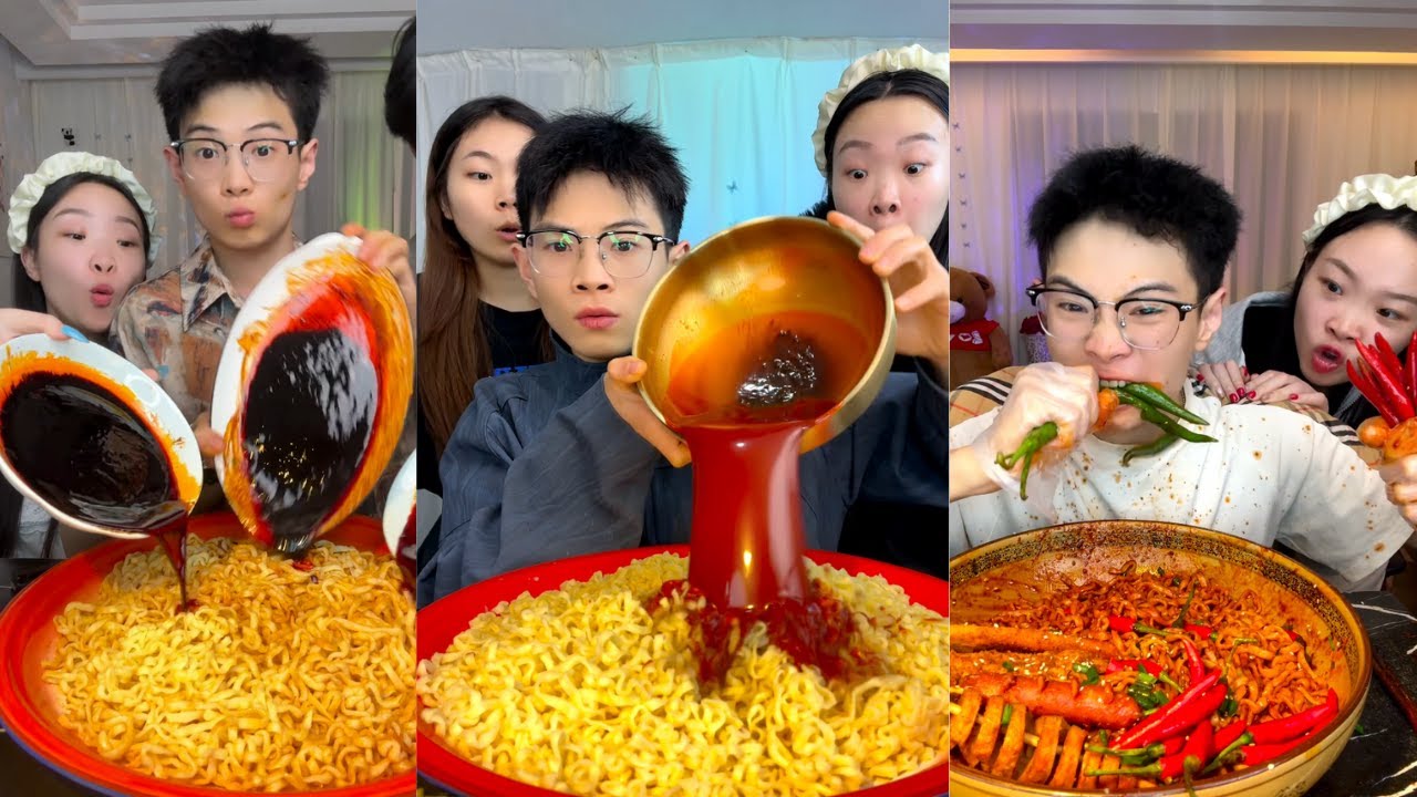 Spicy noodles challenge with my cute GF | spicy noodles with fried chicken 