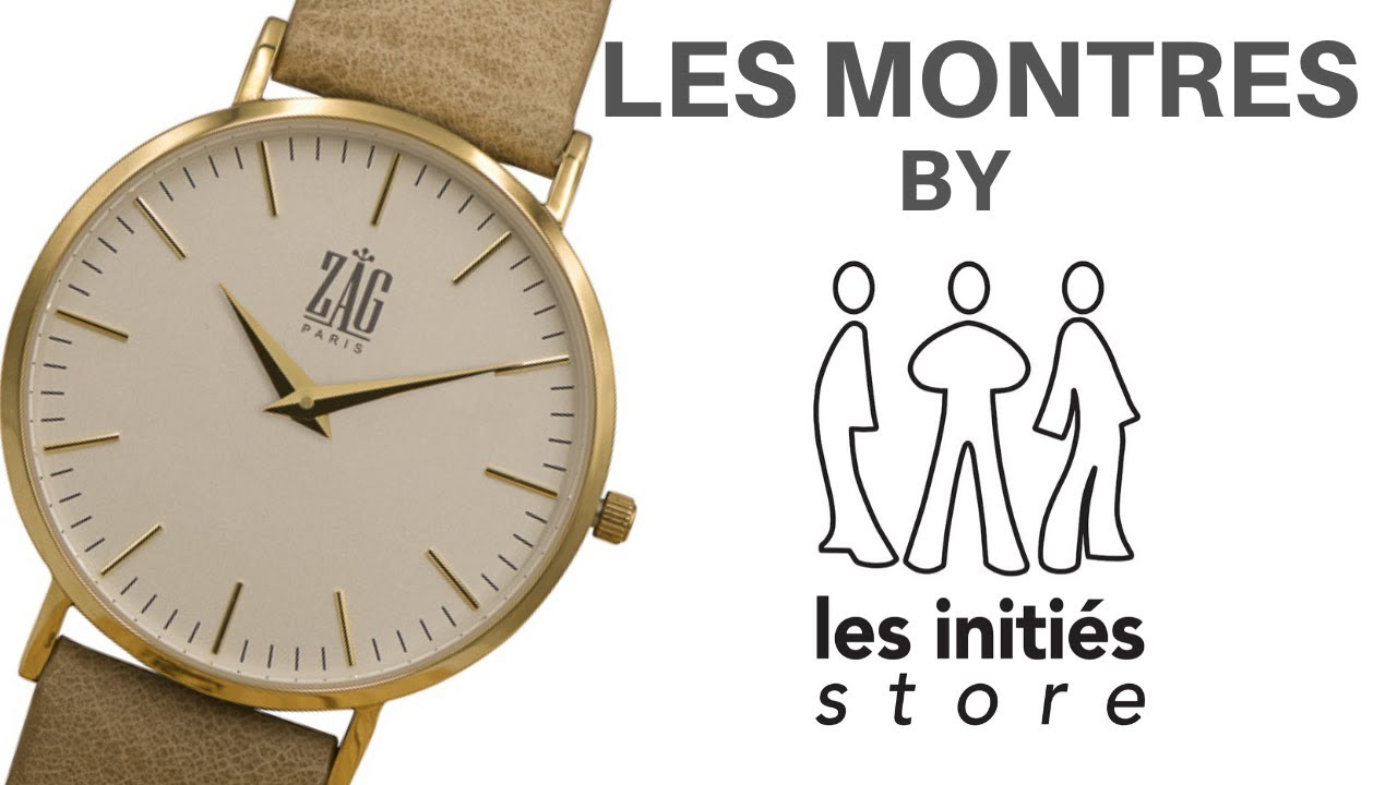 Montre Zag doré blanc bracelet cuir beige foncé