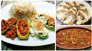 قوارب الكوسا المحشية باللحمة بالبشاميل وبالصلصة الحمرا || Stuffed Zucchini Boats Recipe