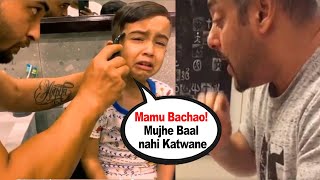 Salman Khan Nephew Ahil Sharma CRYING while getting an Haircut from Father Aayush Sharma | BiscootTv