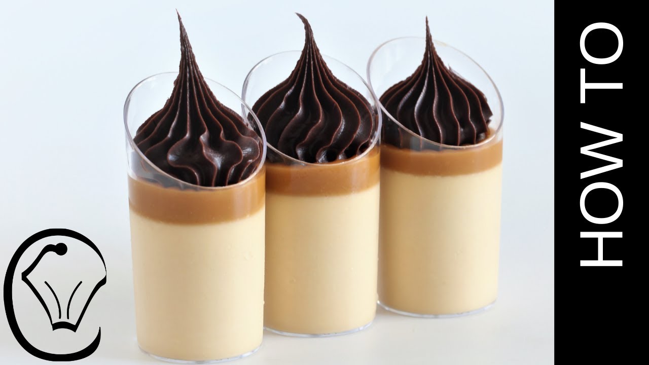 Caramel and Chocolate Panna Cotta topped with Dark Chocolate Truffle Kisses