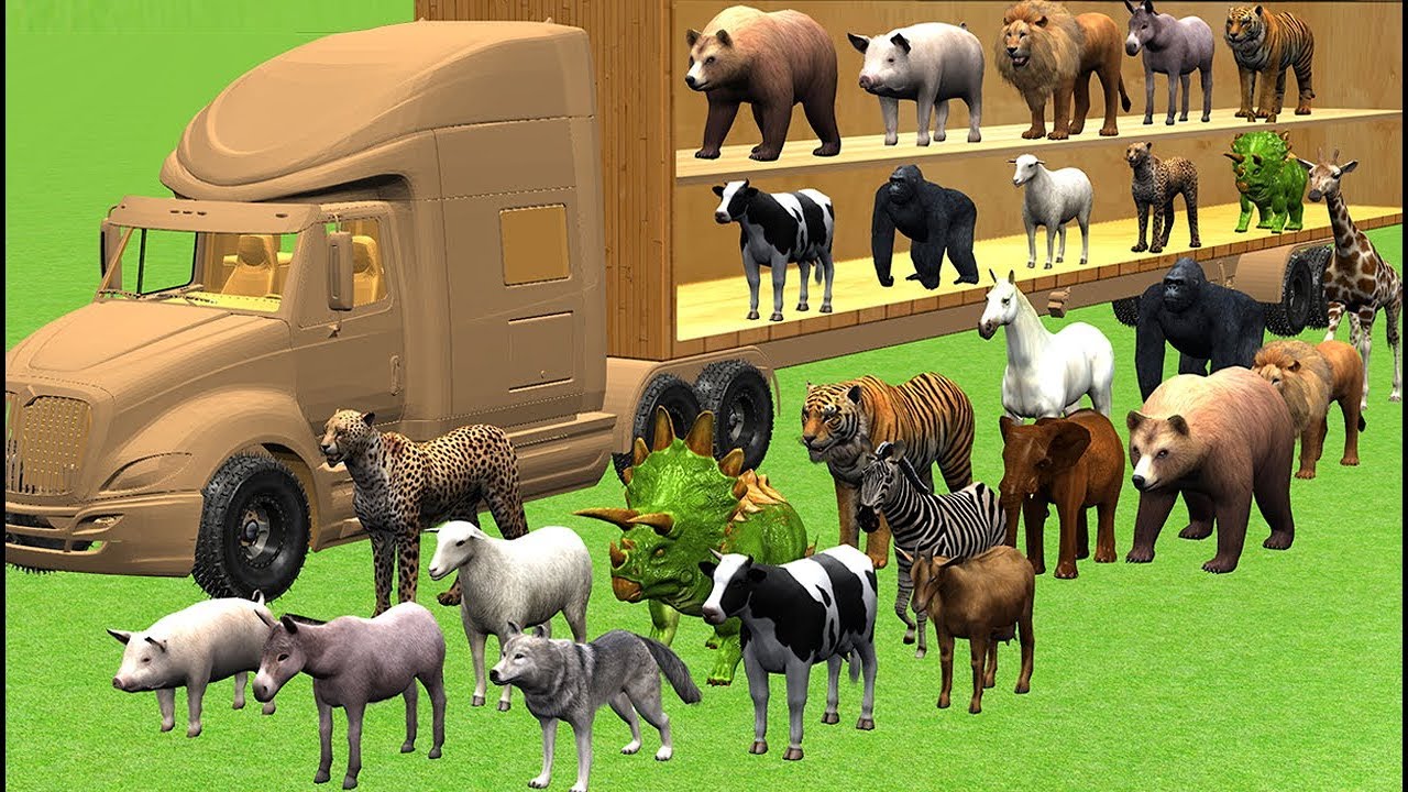 Zoo Animals On Wooden Transport Truck In Forest - Learn Wild And Farm
