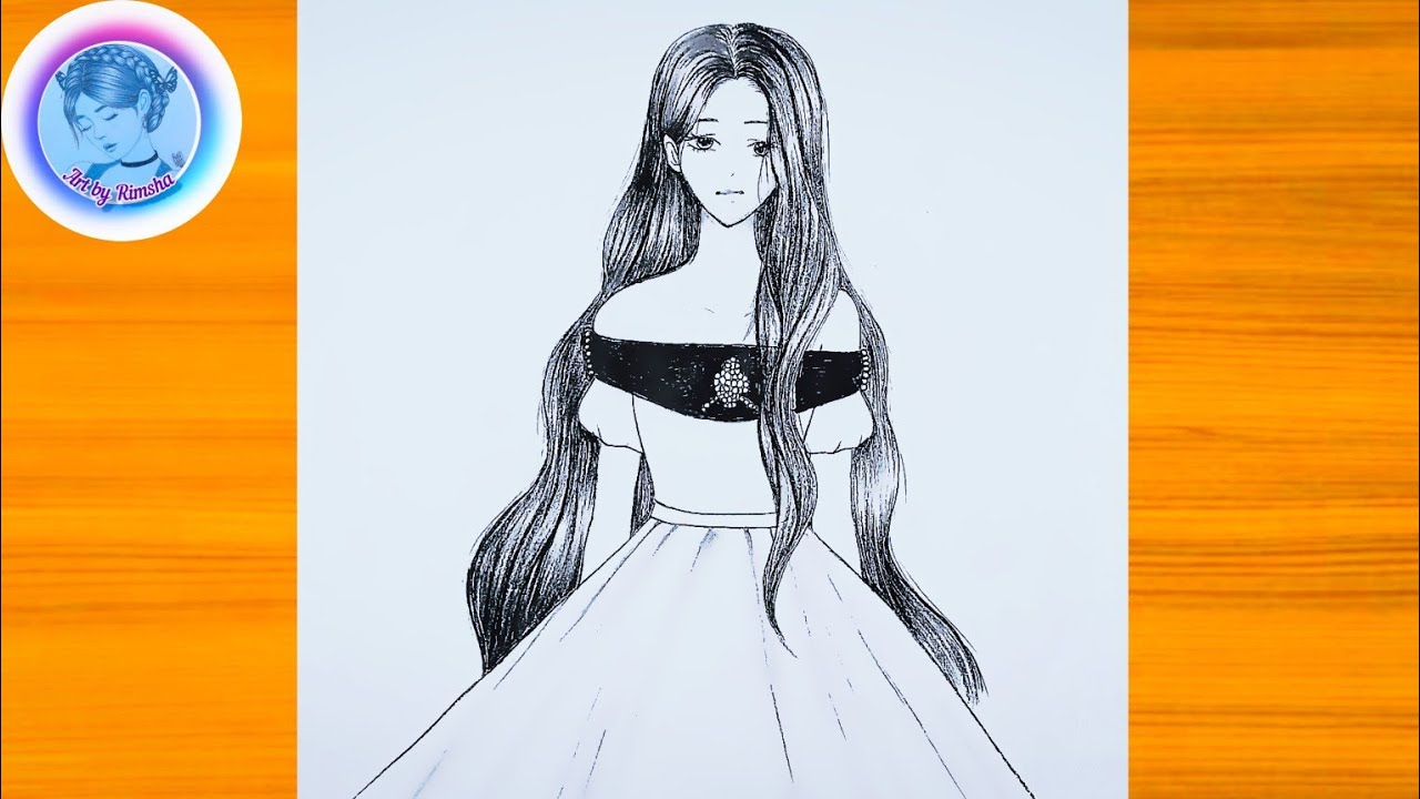 How to draw an anime girl with a beautiful gown dress||anime drawing  easy||Anime girl||Art by Rimsha