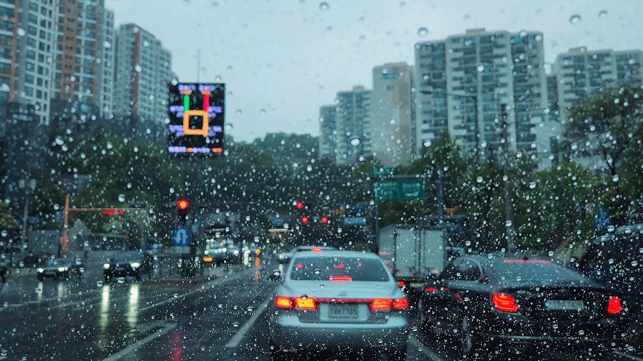 [4K Rain Drive] По дороге в Чонно, Сеул в дождливый день. Звуки дождя для релаксации