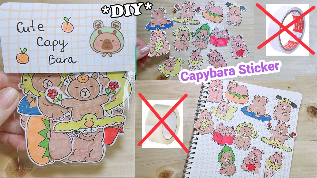 Làm Sticker Capybara không cần băng keo 2 mặt và băng keo trong/ DIY ...
