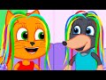 🔴 Cats Family in English - Rainbow Hairstyle Cartoon for Kids