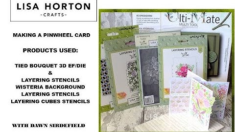 DAWN USES THE TIED BOUQUET, LAYERING CUBES AND WISTERIA BACKGROUND TO MAKE A PINWHEEL CARD