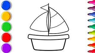 Cute Boat ⛵ Drawing, Painting and Coloring for Kids & Toddlers. How To Draw Boat ⛵ for Kids