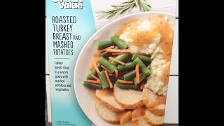 This is a taste test/review of the great value roasted turkey breast
and mashed potatoes frozen meal. it “turkey slices in savory gravy
with mash...