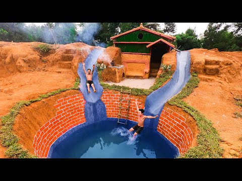 How To Build Swimming Pool Water Slide Around Secret Underground House - full video