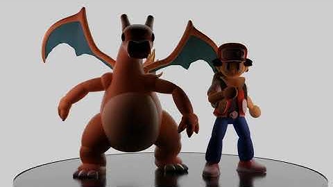 Pokemon Red and Charizard 3D model time-lapse (Blender)