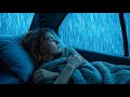 Heavy Rain Falling Outside a Cozy Vehicle for Stress Relief and Sleep