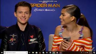 Full interview of spiderman homecoming cast Zendaya,Tom,Jacob,Laura screenshot 3
