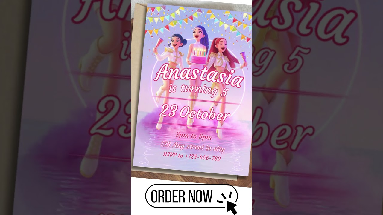 💜 Late-Night Kpop Vibes! Create Your Own Demon Hunters Birthday Invitation  canva template