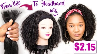 ANOTHER GAME CHANGER! Diy $2.15 KINKY CURLY HEADBAND WIG with ONE pack of straight Kanekalon hair!