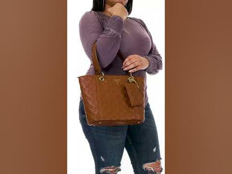 Guess Noelle Small Double Compartment Top Zip Tote Bag in Brown