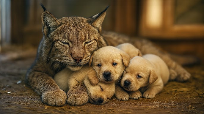 A Wild Bobcat Lost Her Own Babies… Then Did the Unthinkable for These  Puppies