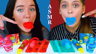 ASMR RED FOOD VS BLUE FOOD, JUICY DROP GUM,  SOUR PACIFIERS, DIP-N-LIK POPCIFIER, CANDY MUKBANG 먹방