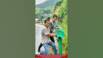 Installing W-Beam Guardrail on Mountain Road Curve