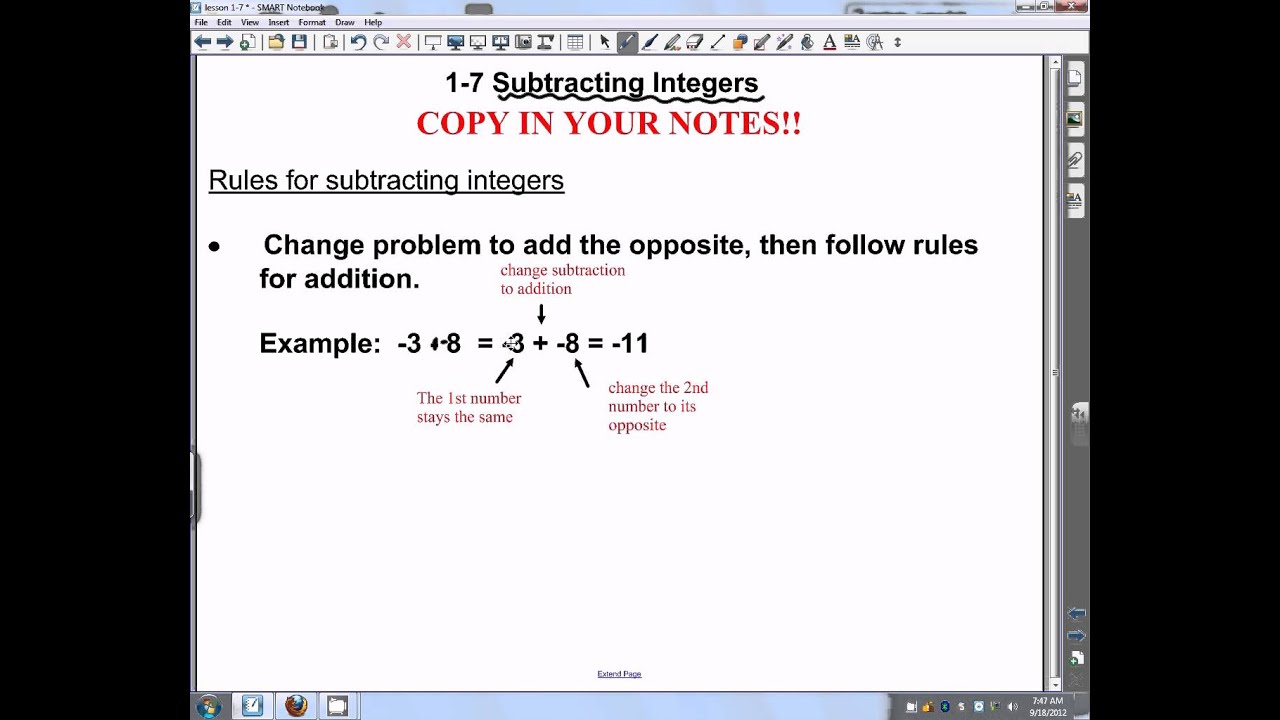 Lesson 1 7 Adding and Subtracting Integers - YouTube