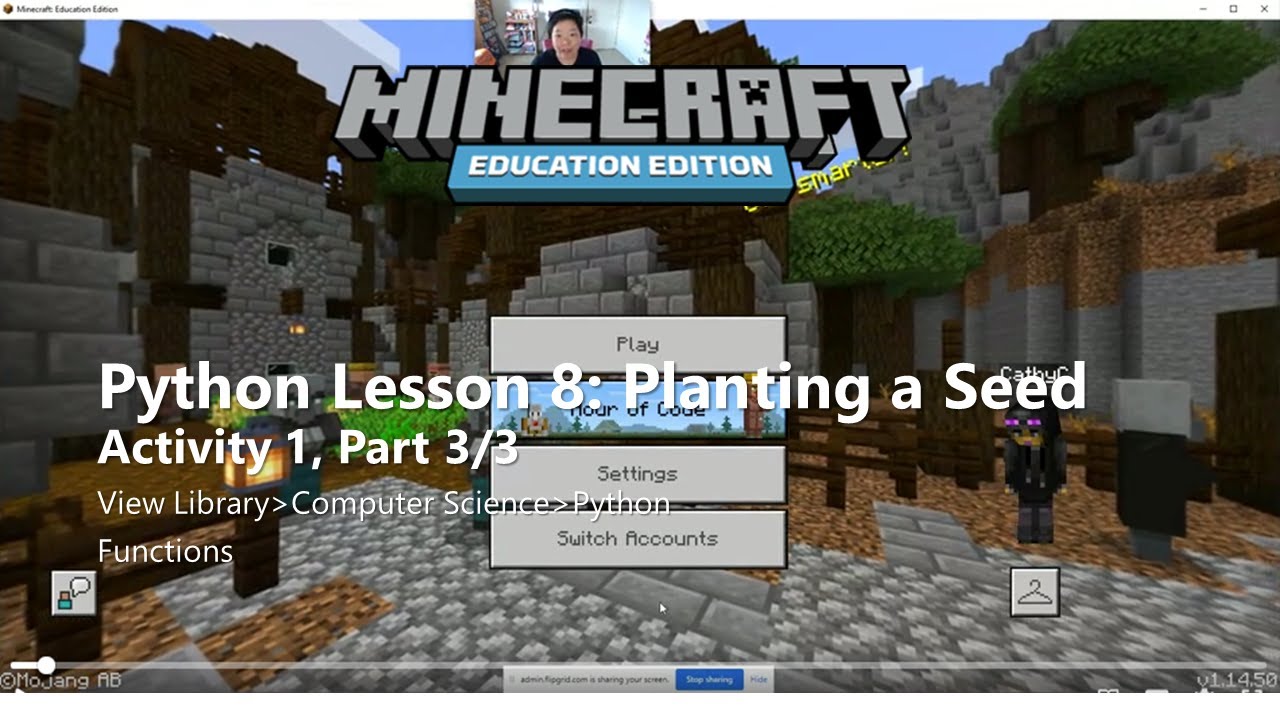 Minecraft EE- Python Walkthrough, Lesson 8- Functions, Activity 1, Part ...