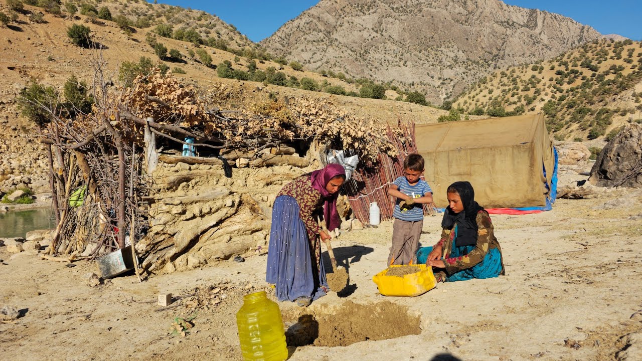 Кочевая жизнь: строительство кочевого убежища у реки Херсан: приготовление кочевой пасты