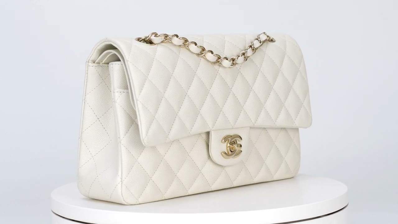 Chanel Medium Classic Flap White Caviar Gold Hardware Luxury