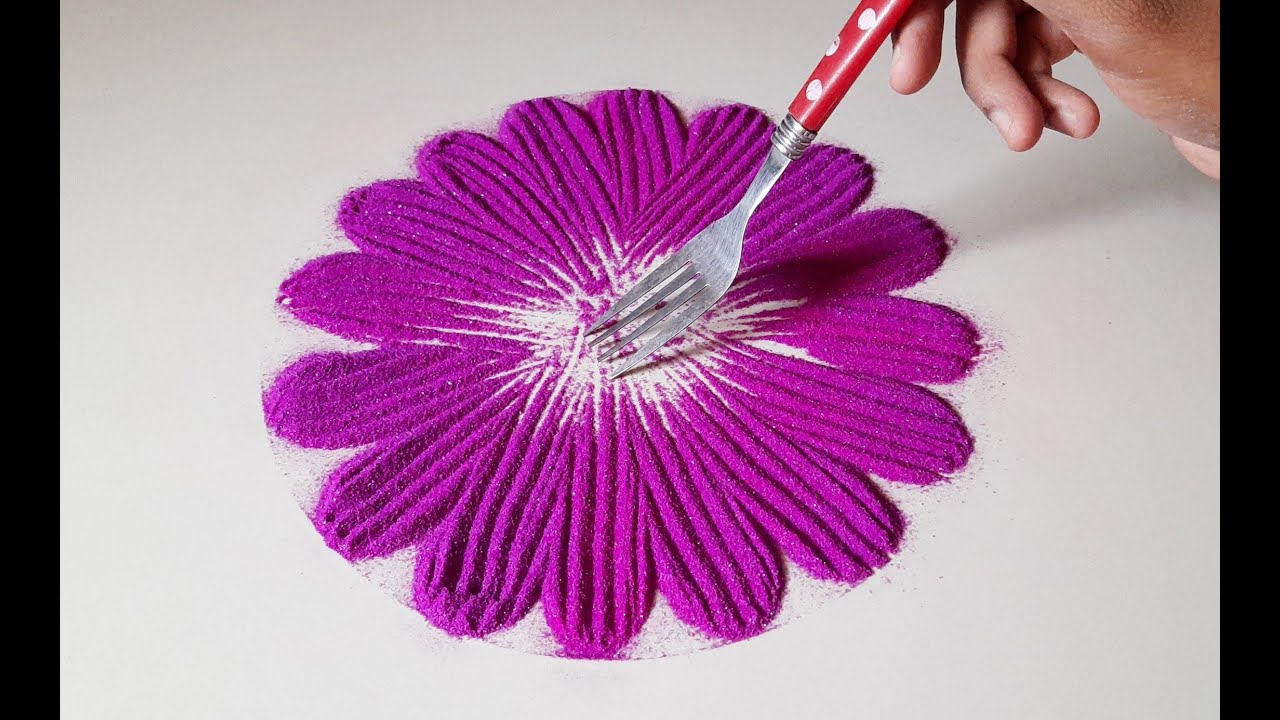 Simple Rangoli Design Using Fork | Latest Rangoli Using Two Colors ...