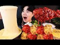 ASMR MUKBANG 양념 치킨먹방! & 치즈퐁듀 FRIED CHICKEN & STRETCHY CHEESE EATING SOUND! Gà