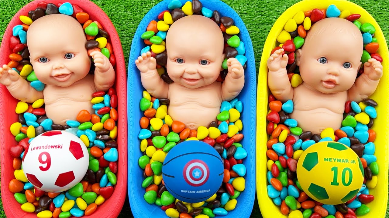 4 Minutes Satisfying Video | Rainbow Mixing Candy ASMR & Make Up in 3 Bathtubs with M&M's Slime