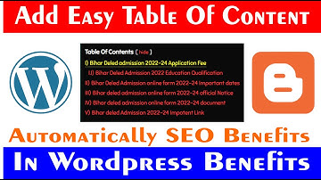 How to add table of content in WordPress Post | Create Table of content Hindi + SEO Benefits 🚀