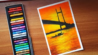 EASY OIL PASTEL COLOUR DRAWING || A BEAUTIFUL EVENING SCENE OF CITY KOLKATA || SuSd ART