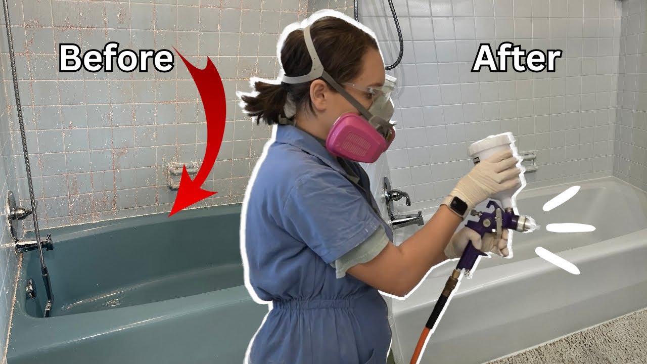 Refinishing my blue tub & tiles with marine paint! START to FINISH