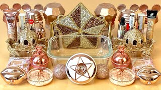 Asmr slime mix ouro rosa. 💛💦💤 Maquiagem, sombra, glitter em slime. Vídeo de lodo satisfatório. screenshot 2