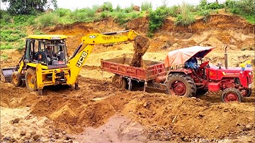 Jcb 3dx Eco Excellence Machine Loading Red Mud In Powertrack 434 Ds Plus & Mahindra 475 Di Tractor