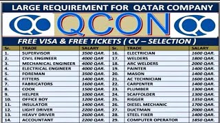 Jobs In Qatar 2021 ¦¦ Free Visa + Free Ticket ¦¦ Salary Upto 4000 Qatri Riyal ¦¦ Direct CV Selection