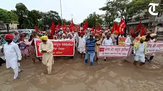 Bathinda: Members of farm labourers union hold protest march against Punjab government