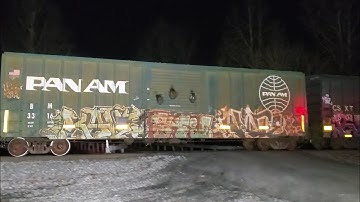 CSX mixed freight easing past Mt Airy Jct on the B&O Old Mainline B&M Pan AM boxcar 11/14/25