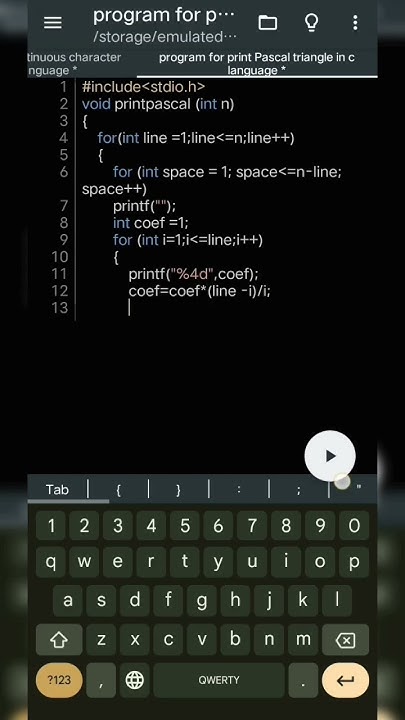 program for print Pascal triangle in c language #coding #programming # ...